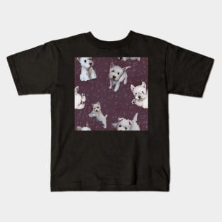 Westies mom dark purple pattern Kids T-Shirt